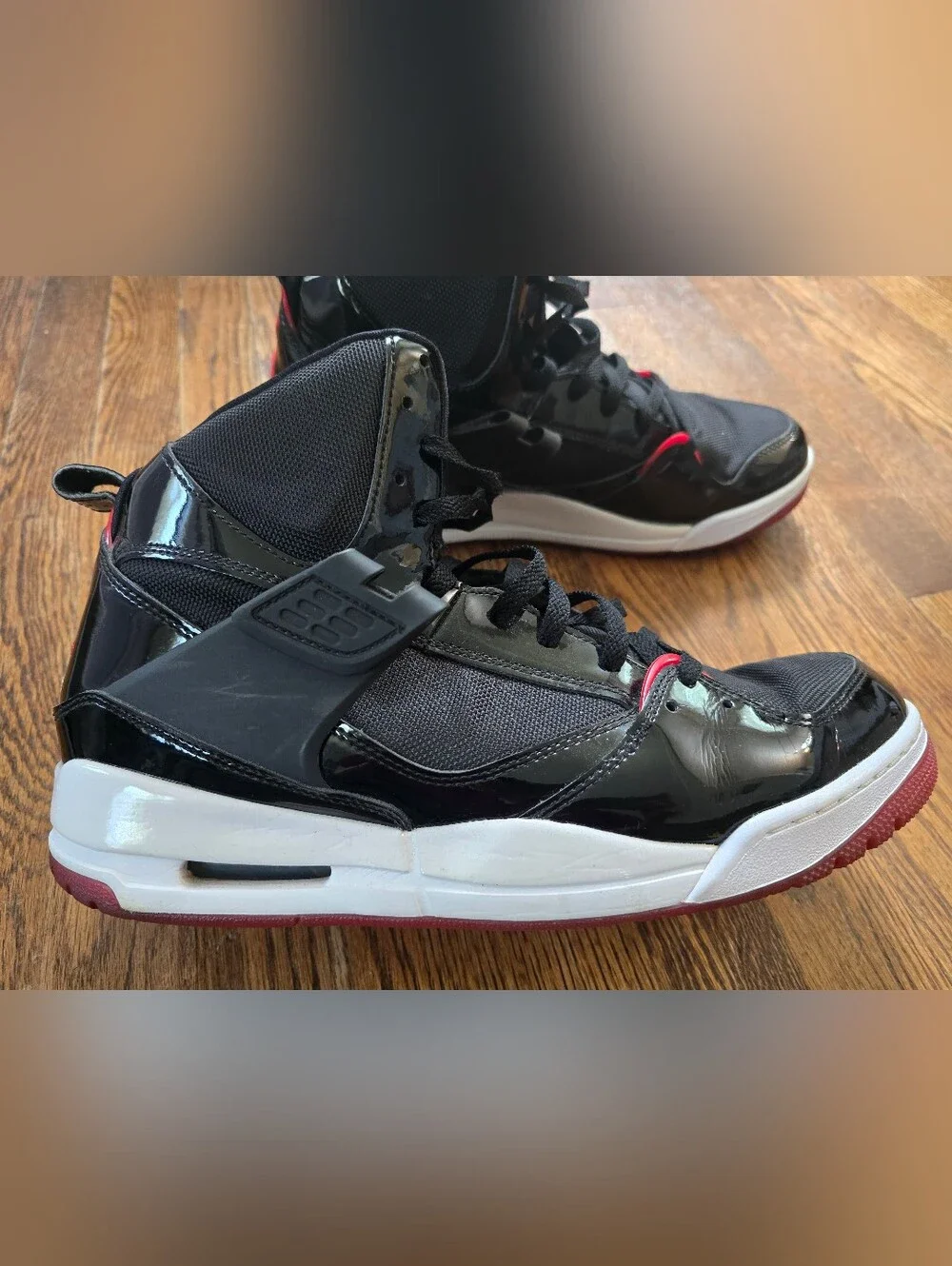 Jordan Flight 45 High 'Bred' Black and Red High-Top Basketball Sneakers| Size 13
